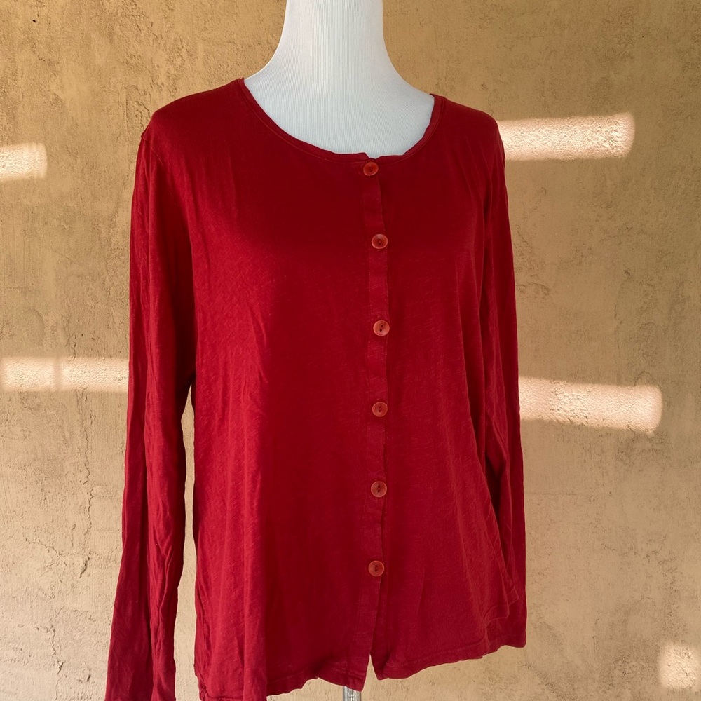 Flax Red Long Sleeve Button Front Shirt